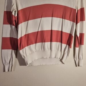 Polo by Ralph Lauren Cream and Coral Wide-Stripe Crewneck Sweater